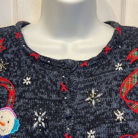 Designers Studio Blue Ramie organic linen and Cotton Snowman Sweater Size XL - Picture 2 of 16